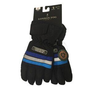 London Fog Child's 4-6 Years Black Gloves Blue Stripe Accents